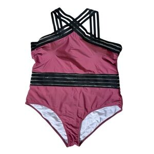 MEET CURVE NWT Women’s Swimsuit Bathing Suit Dusty Rose Pink Crisscross Plus
